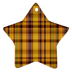 Madras Plaid Yellow Gold Star Ornament (two Sides) by SpinnyChairDesigns