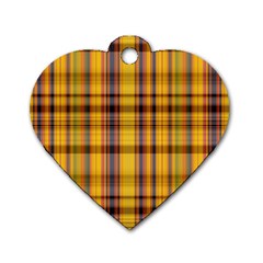 Madras Plaid Yellow Gold Dog Tag Heart (one Side) by SpinnyChairDesigns