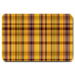 Madras Plaid Yellow Gold Large Doormat  by SpinnyChairDesigns