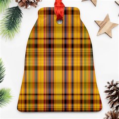 Madras Plaid Yellow Gold Bell Ornament (two Sides) by SpinnyChairDesigns