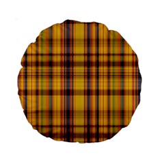 Madras Plaid Yellow Gold Standard 15  Premium Round Cushions by SpinnyChairDesigns