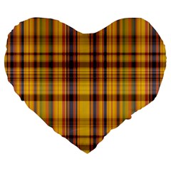 Madras Plaid Yellow Gold Large 19  Premium Heart Shape Cushions by SpinnyChairDesigns