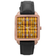 Madras Plaid Yellow Gold Rose Gold Leather Watch  by SpinnyChairDesigns