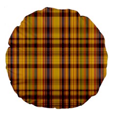 Madras Plaid Yellow Gold Large 18  Premium Flano Round Cushions by SpinnyChairDesigns