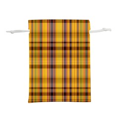 Madras Plaid Yellow Gold Lightweight Drawstring Pouch (l) by SpinnyChairDesigns