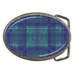 Blue Green Faded Plaid Belt Buckles by SpinnyChairDesigns