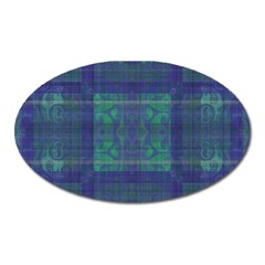 Blue Green Faded Plaid Oval Magnet by SpinnyChairDesigns