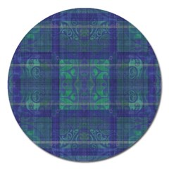 Blue Green Faded Plaid Magnet 5  (round) by SpinnyChairDesigns