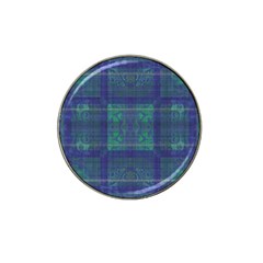 Blue Green Faded Plaid Hat Clip Ball Marker by SpinnyChairDesigns