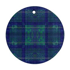 Blue Green Faded Plaid Round Ornament (two Sides) by SpinnyChairDesigns