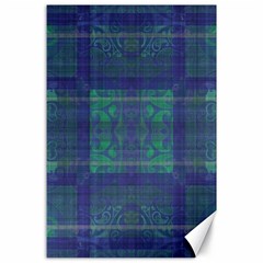 Blue Green Faded Plaid Canvas 24  X 36  by SpinnyChairDesigns