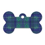 Blue Green Faded Plaid Dog Tag Bone (Two Sides) Front