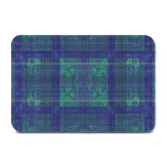 Blue Green Faded Plaid Plate Mats by SpinnyChairDesigns