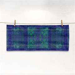 Blue Green Faded Plaid Hand Towel by SpinnyChairDesigns