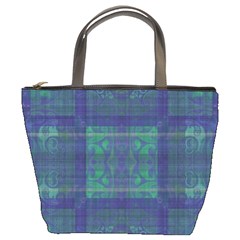 Blue Green Faded Plaid Bucket Bag by SpinnyChairDesigns