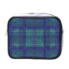 Blue Green Faded Plaid Mini Toiletries Bag (one Side) by SpinnyChairDesigns