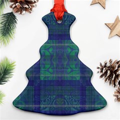 Blue Green Faded Plaid Christmas Tree Ornament (two Sides) by SpinnyChairDesigns