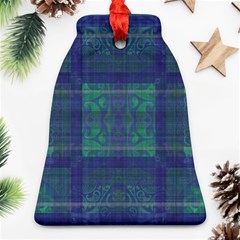 Blue Green Faded Plaid Bell Ornament (two Sides) by SpinnyChairDesigns