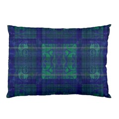 Blue Green Faded Plaid Pillow Case (two Sides) by SpinnyChairDesigns