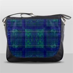 Blue Green Faded Plaid Messenger Bag by SpinnyChairDesigns