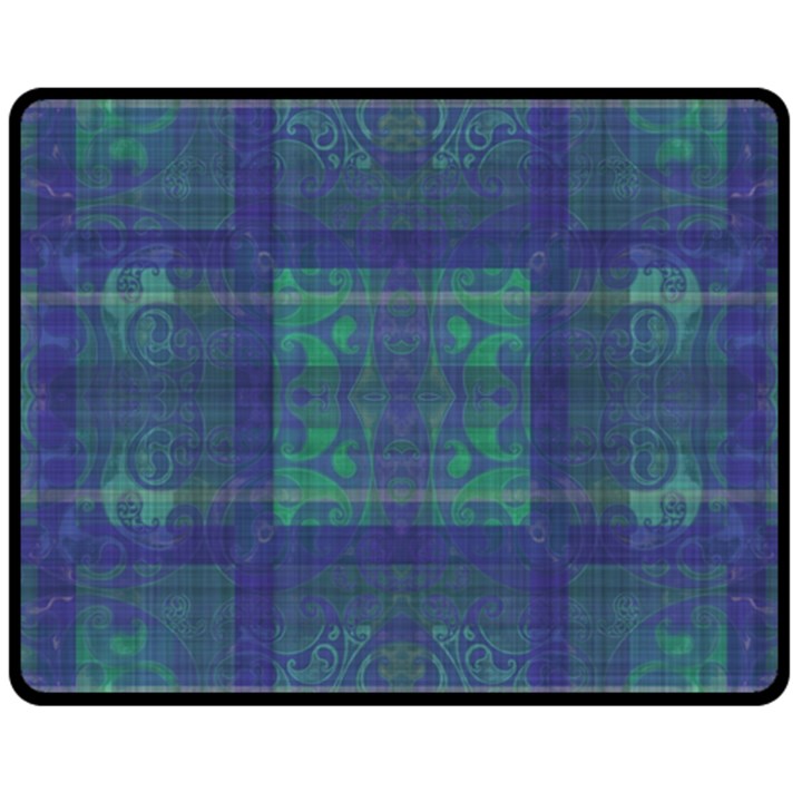 Blue Green Faded Plaid Double Sided Fleece Blanket (Medium) 