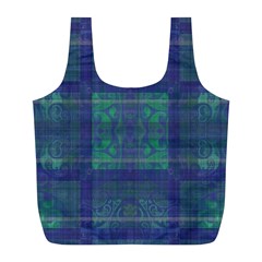 Blue Green Faded Plaid Full Print Recycle Bag (l) by SpinnyChairDesigns