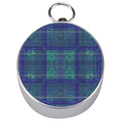 Blue Green Faded Plaid Silver Compasses by SpinnyChairDesigns