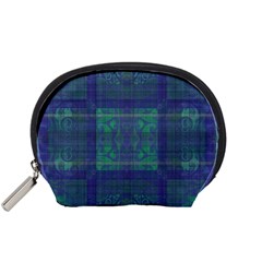 Blue Green Faded Plaid Accessory Pouch (small) by SpinnyChairDesigns