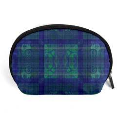 Blue Green Faded Plaid Accessory Pouch (large) by SpinnyChairDesigns