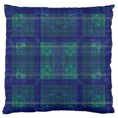 Blue Green Faded Plaid Large Flano Cushion Case (one Side) by SpinnyChairDesigns