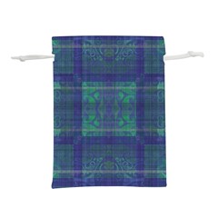 Blue Green Faded Plaid Lightweight Drawstring Pouch (l) by SpinnyChairDesigns