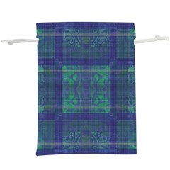 Blue Green Faded Plaid  Lightweight Drawstring Pouch (xl) by SpinnyChairDesigns