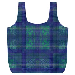 Blue Green Faded Plaid Full Print Recycle Bag (xxxl) by SpinnyChairDesigns