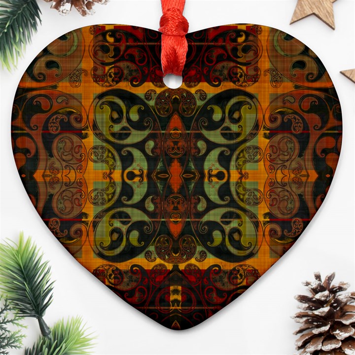 Vintage Red Gold Green Ornament (Heart)