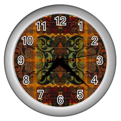 Vintage Red Gold Green Wall Clock (silver) by SpinnyChairDesigns