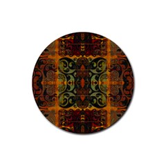 Vintage Red Gold Green Rubber Coaster (round)  by SpinnyChairDesigns