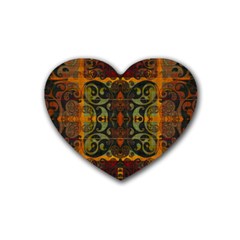 Vintage Red Gold Green Rubber Coaster (heart)  by SpinnyChairDesigns