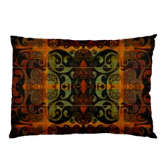 Vintage Red Gold Green Pillow Case by SpinnyChairDesigns