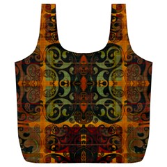 Vintage Red Gold Green Full Print Recycle Bag (xl) by SpinnyChairDesigns