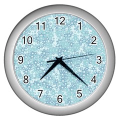 Light Blue Wildflowers Wall Clock (silver) by SpinnyChairDesigns