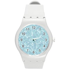 Light Blue Wildflowers Round Plastic Sport Watch (m) by SpinnyChairDesigns