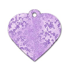 Purple Wildflowers Pattern Dog Tag Heart (one Side) by SpinnyChairDesigns