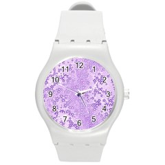 Purple Wildflowers Pattern Round Plastic Sport Watch (m) by SpinnyChairDesigns