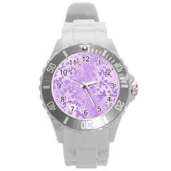 Purple Wildflowers Pattern Round Plastic Sport Watch (l) by SpinnyChairDesigns