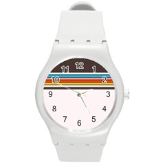 Vintage Stripes Round Plastic Sport Watch (m) by tmsartbazaar