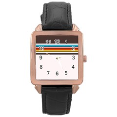 Vintage Stripes Rose Gold Leather Watch  by tmsartbazaar