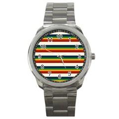 Rainbow Stripes Sport Metal Watch by tmsartbazaar