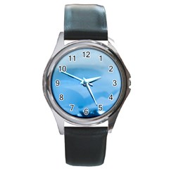 Aquamarine Round Metal Watch