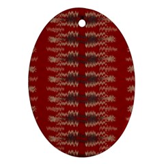 Red Grey Ikat Pattern Oval Ornament (Two Sides)