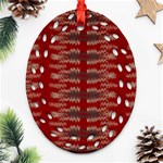 Red Grey Ikat Pattern Ornament (Oval Filigree) Front